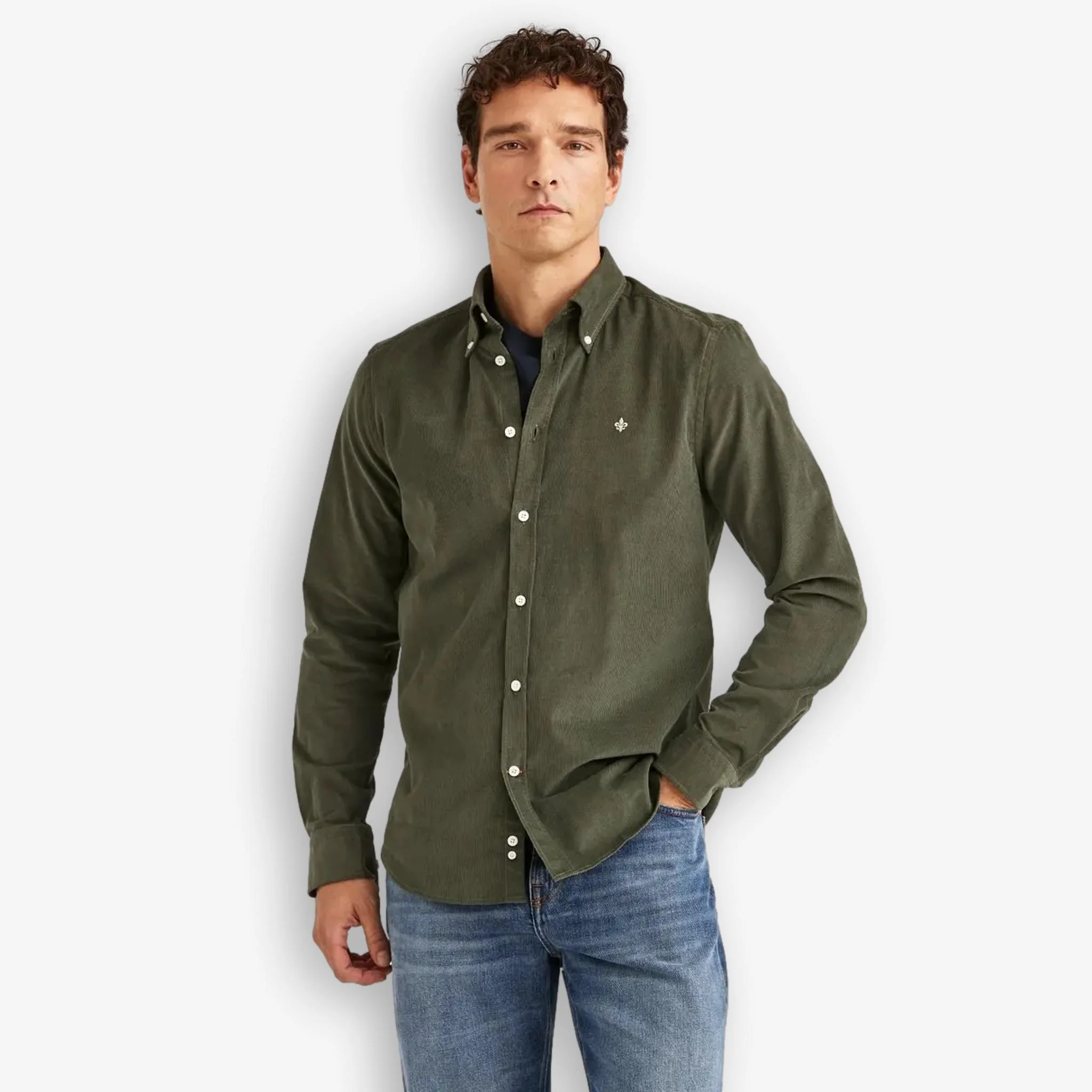 Douglas Corduroy Shirt Olive - Image 2