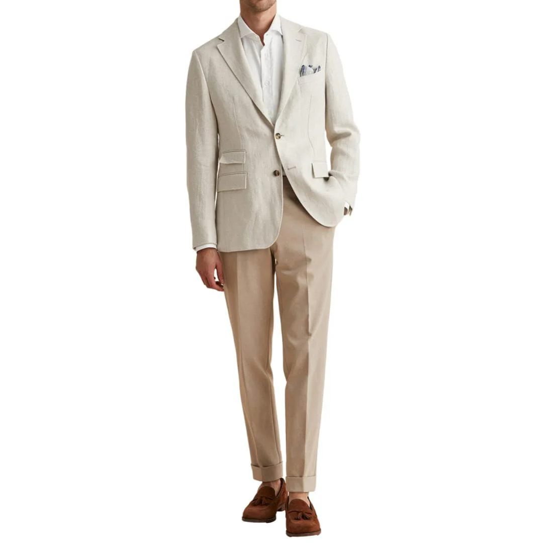 Keith Herringbone Linen Blazer Khaki - Image 4