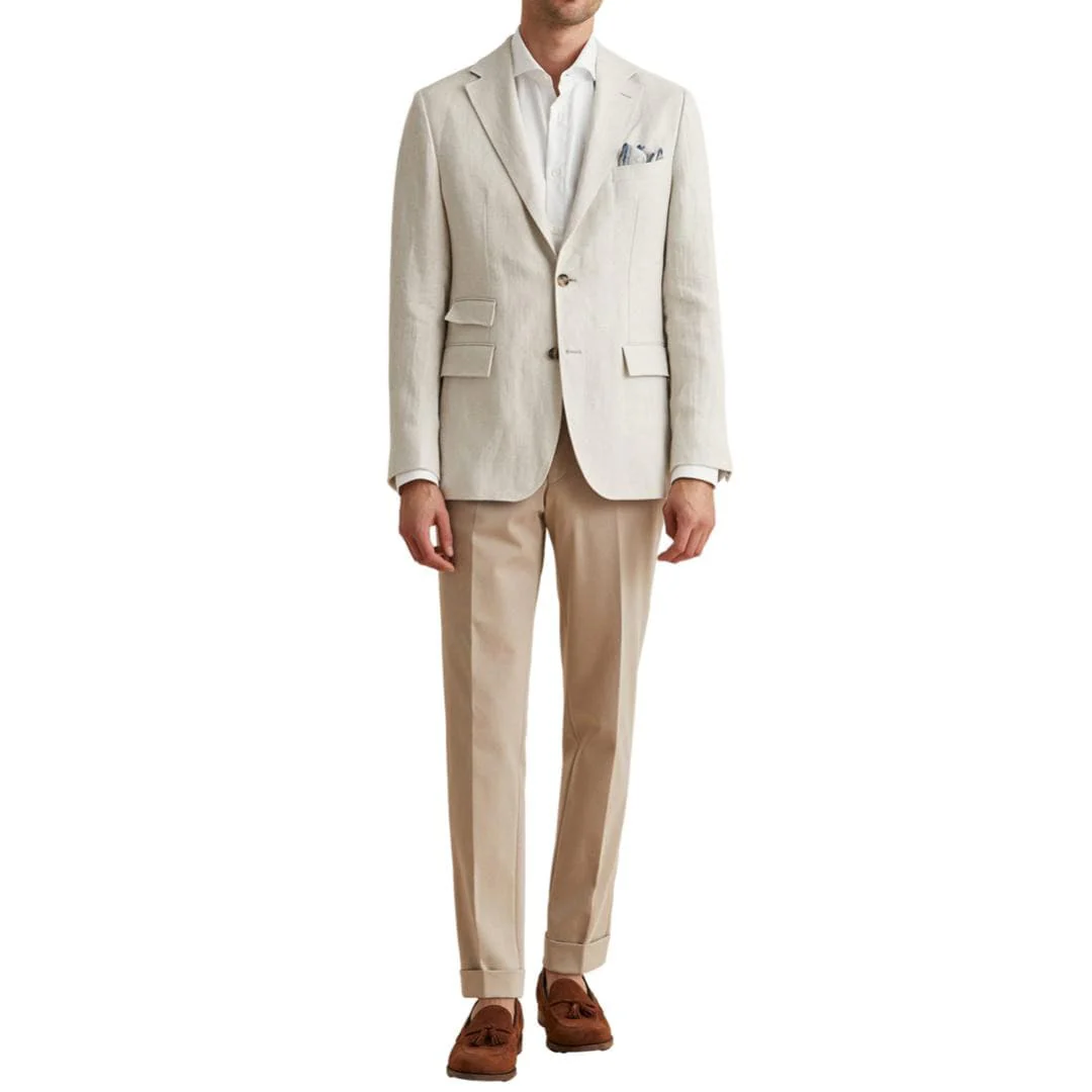 Keith Herringbone Linen Blazer Khaki - Image 5
