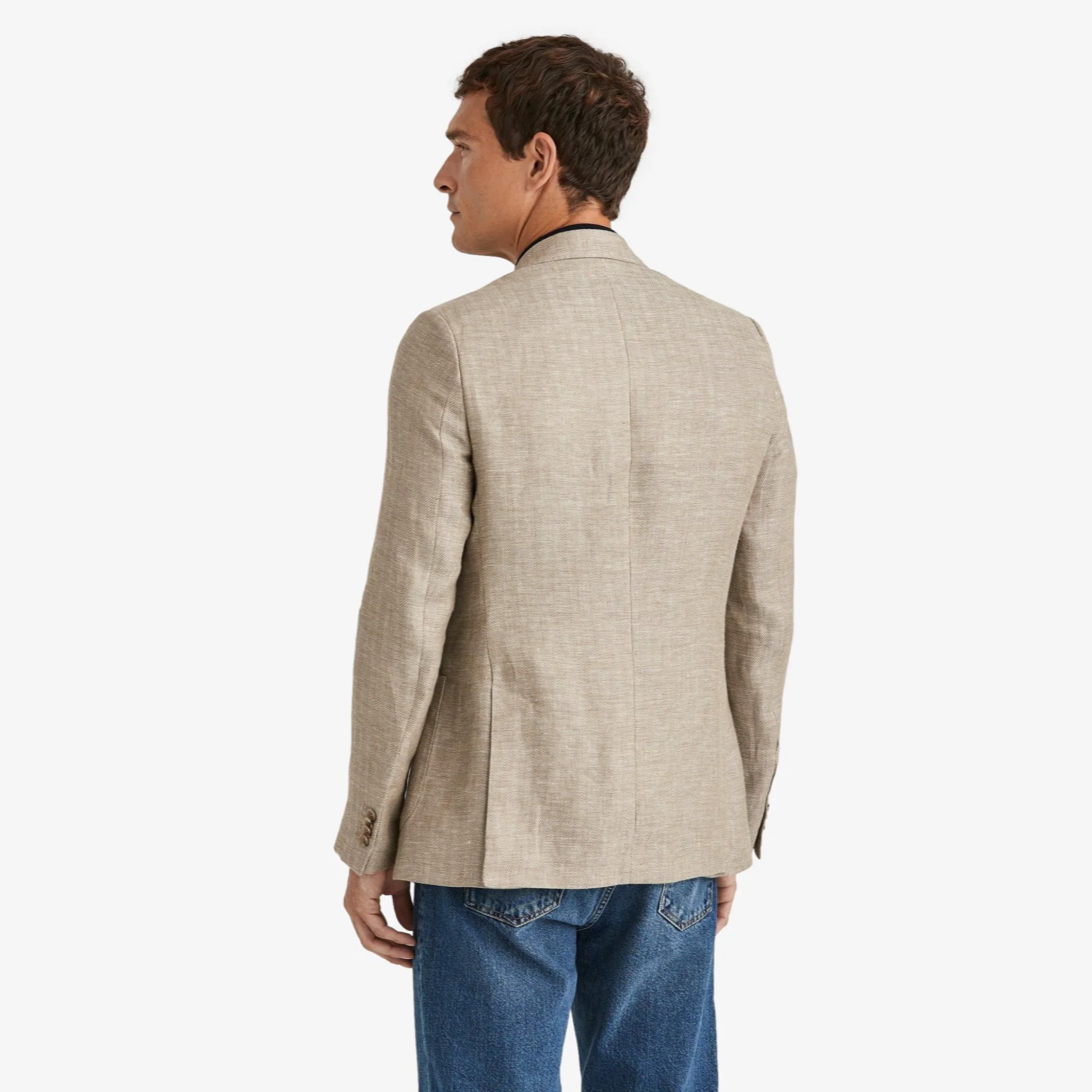 Linen Herringbone Jacket Khaki - Image 3