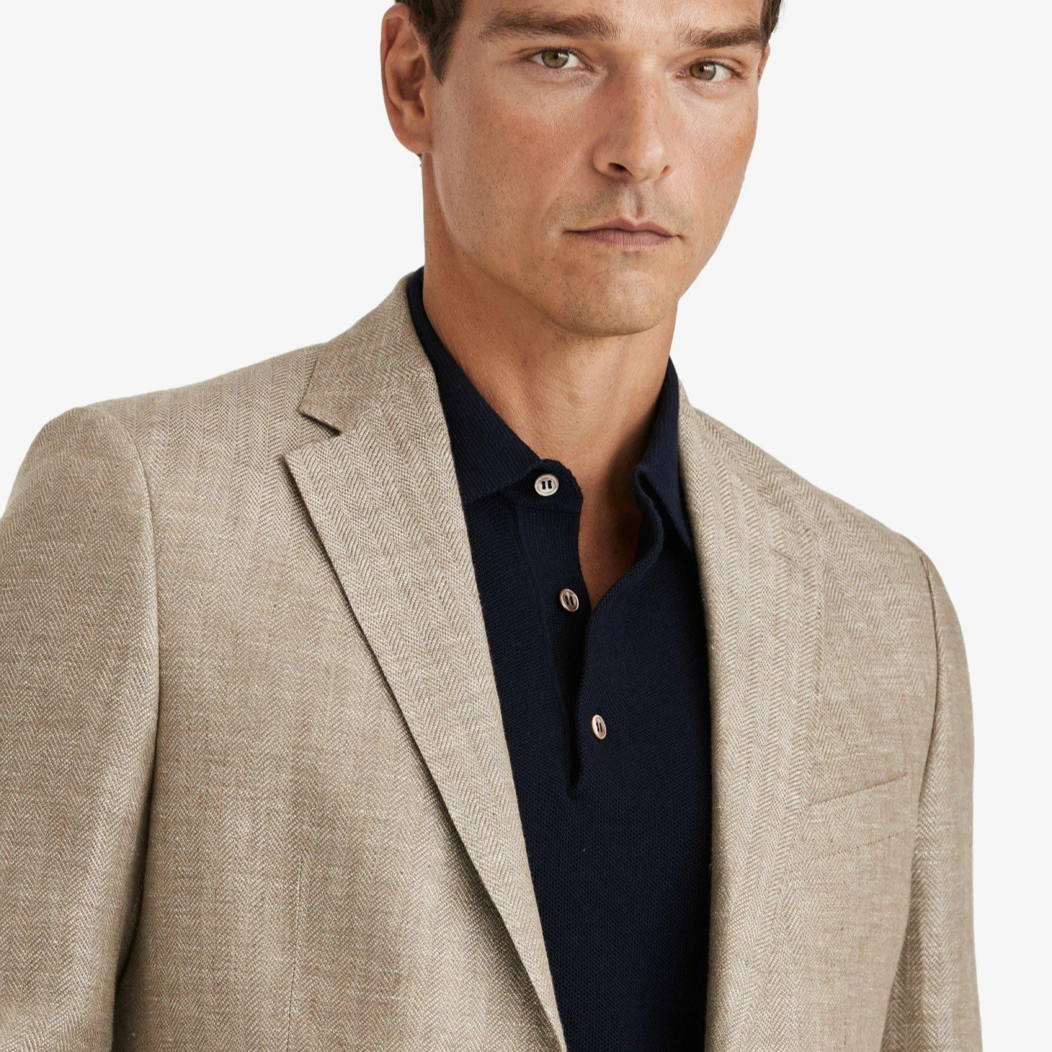 Linen Herringbone Jacket Khaki - Image 4