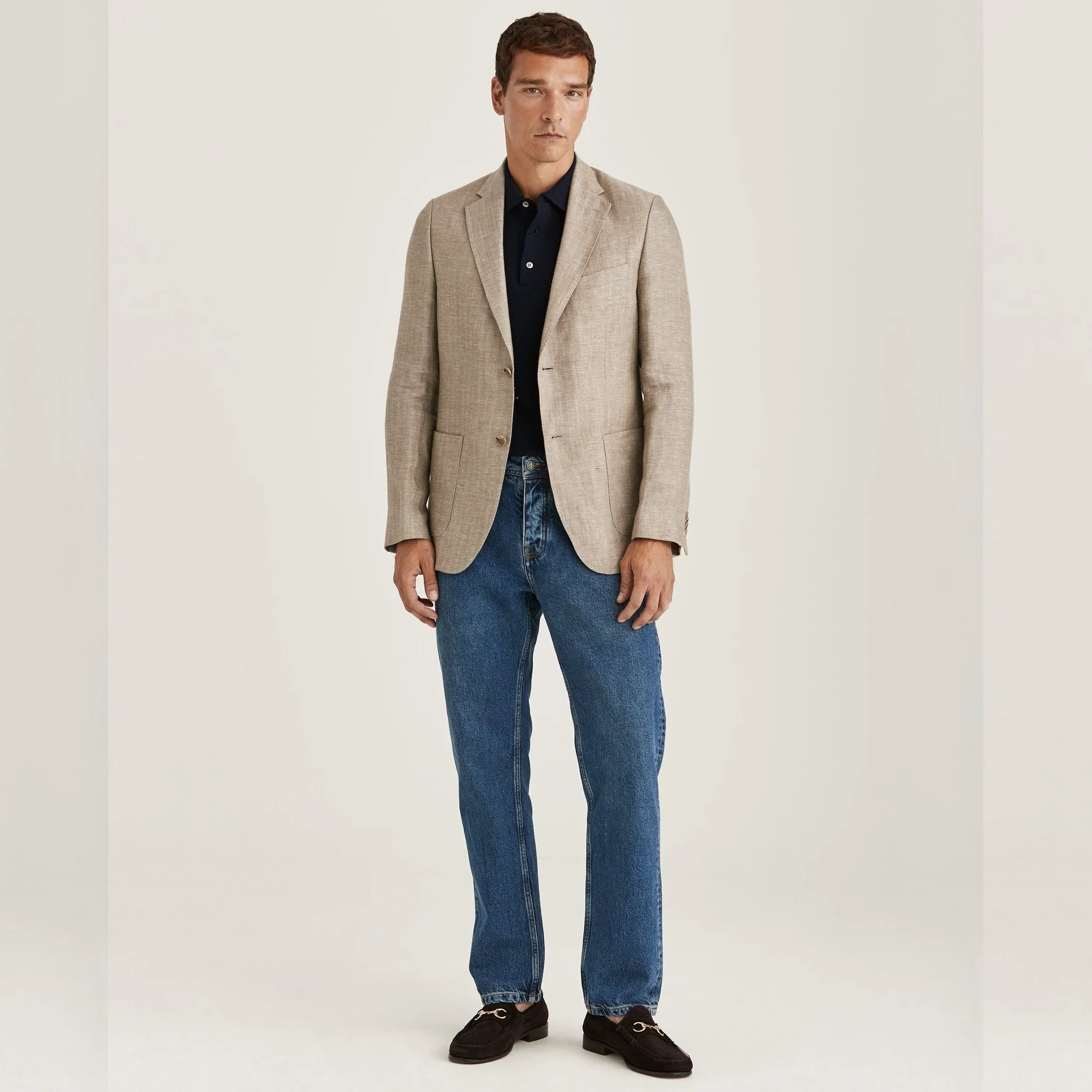 Linen Herringbone Jacket Khaki - Image 7