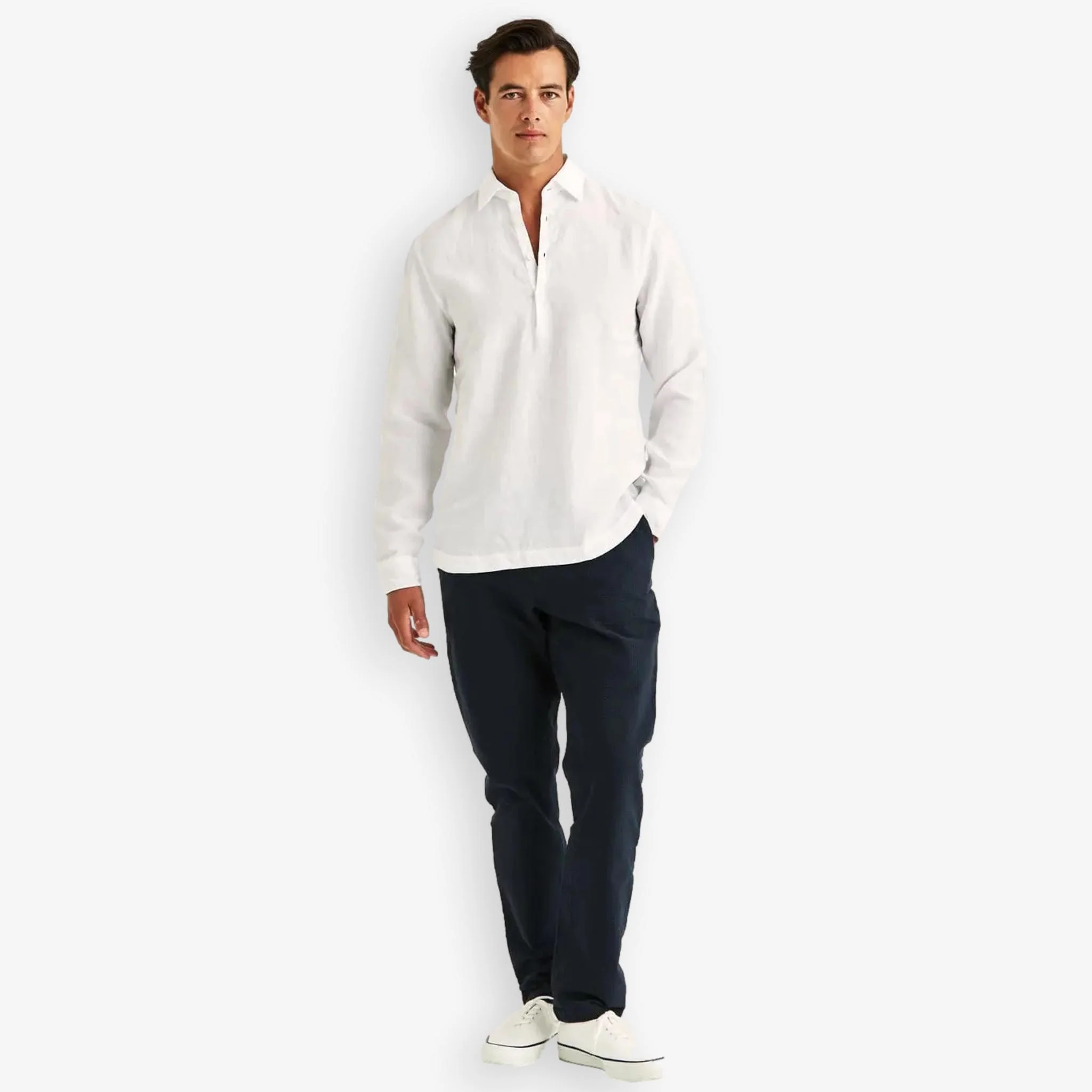 Linen Popover Shirt Offwhite - Image 4