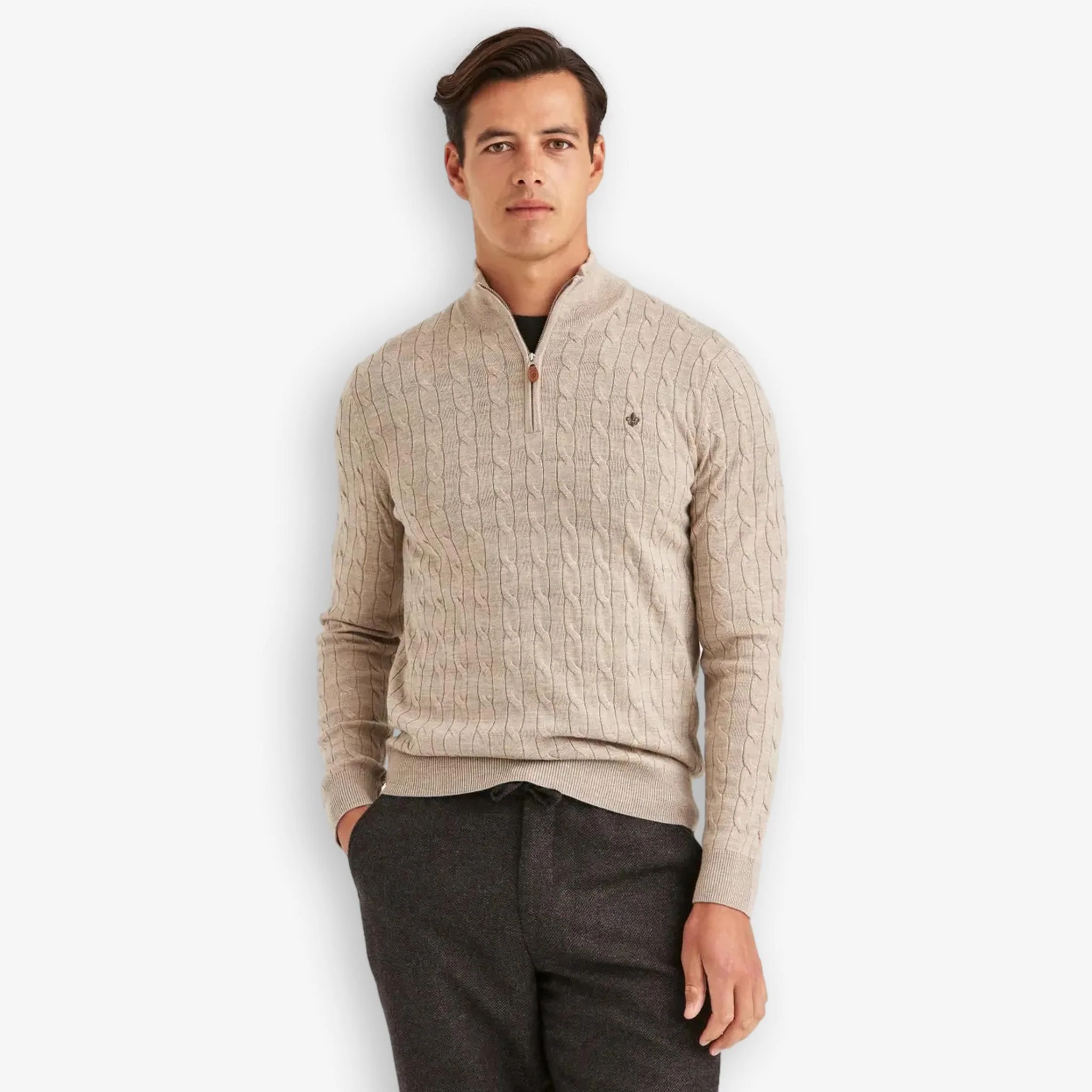 Merino Cable John Zip Khaki - Image 2