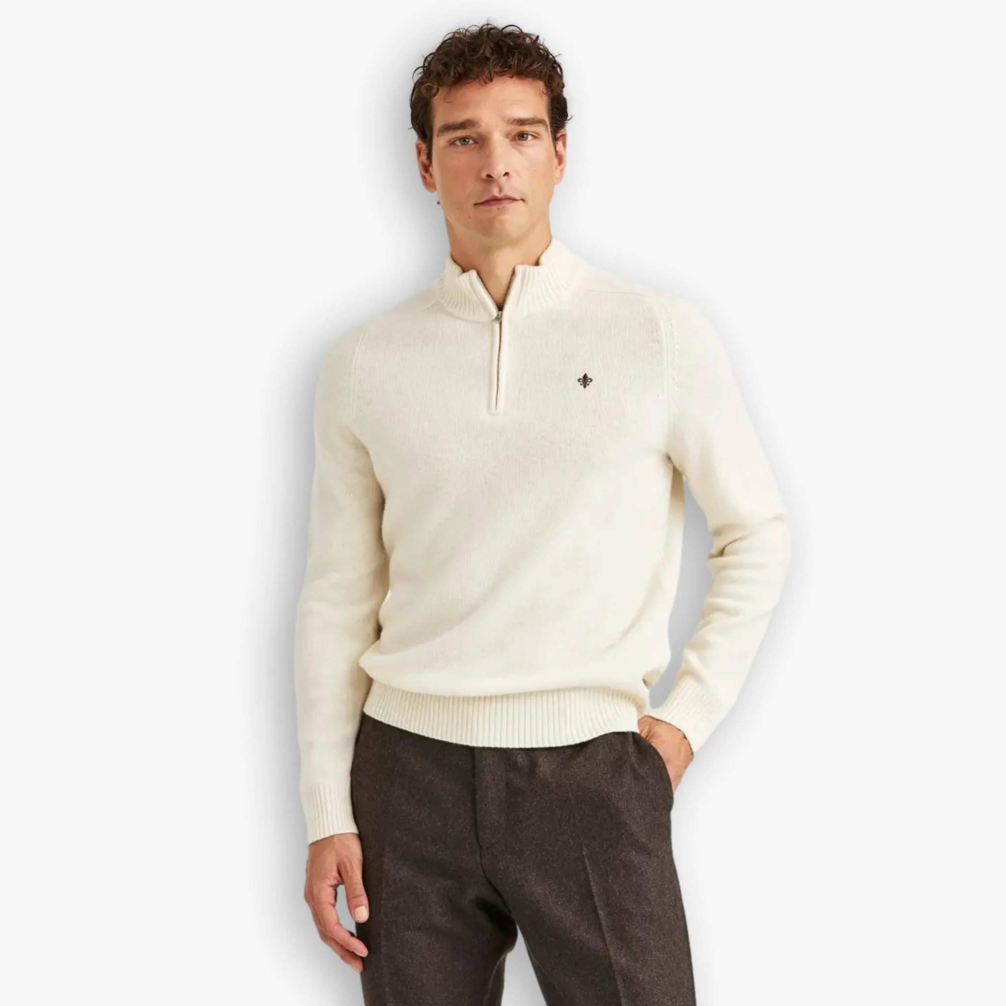 New Hertford Merino Half Zip Offwhite - Image 2