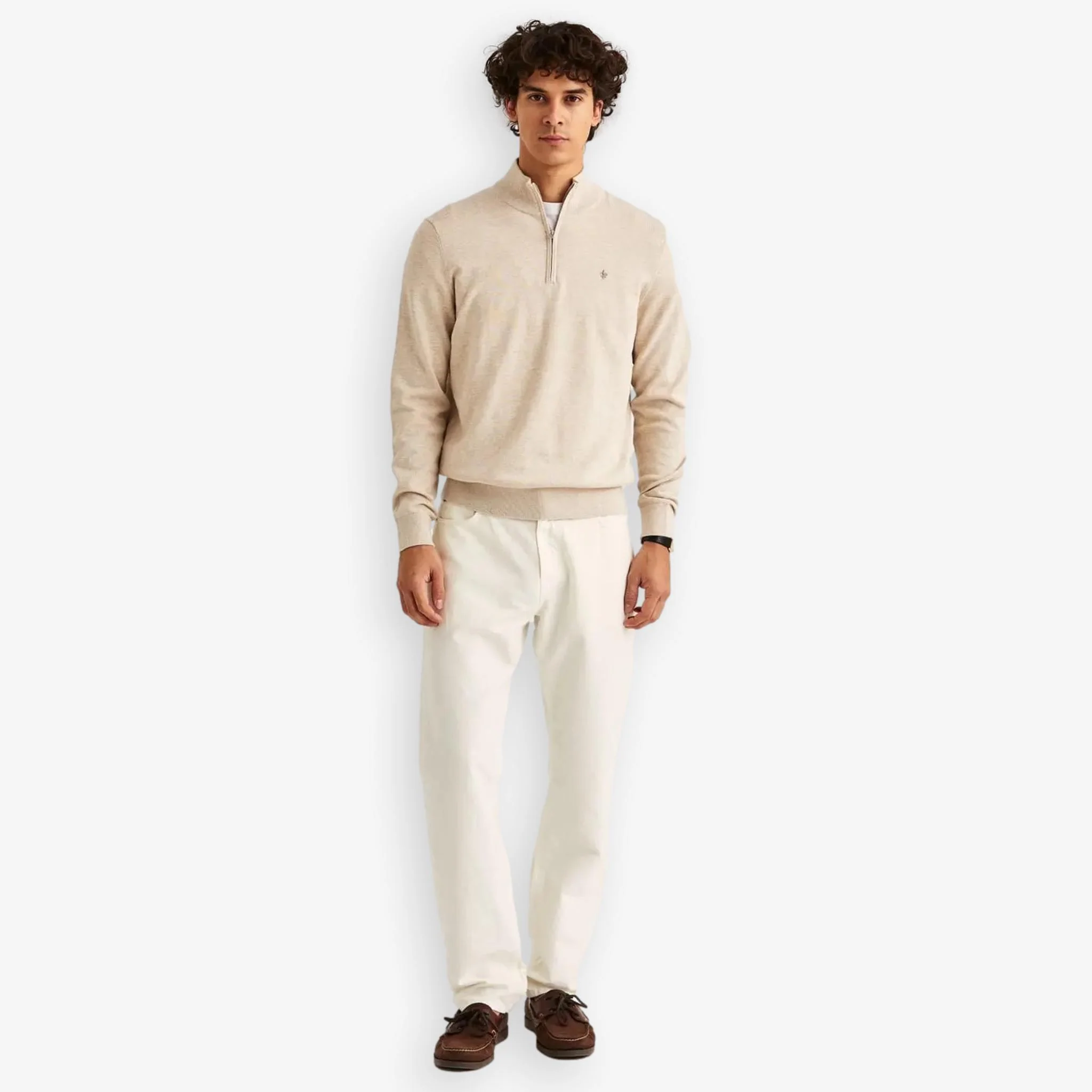 Riley Cotton Half Zip Khaki - Image 4