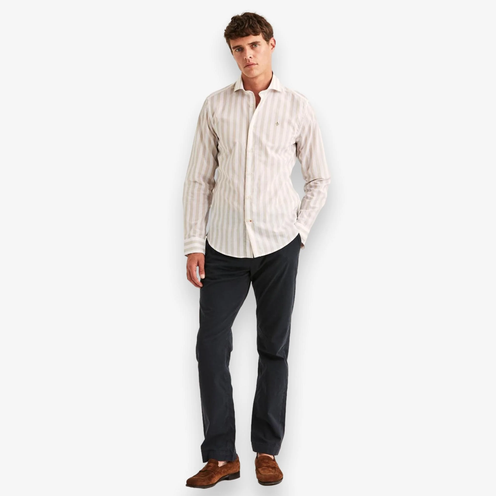 Summer Light Weight Stripe Shirt Khaki - Image 4