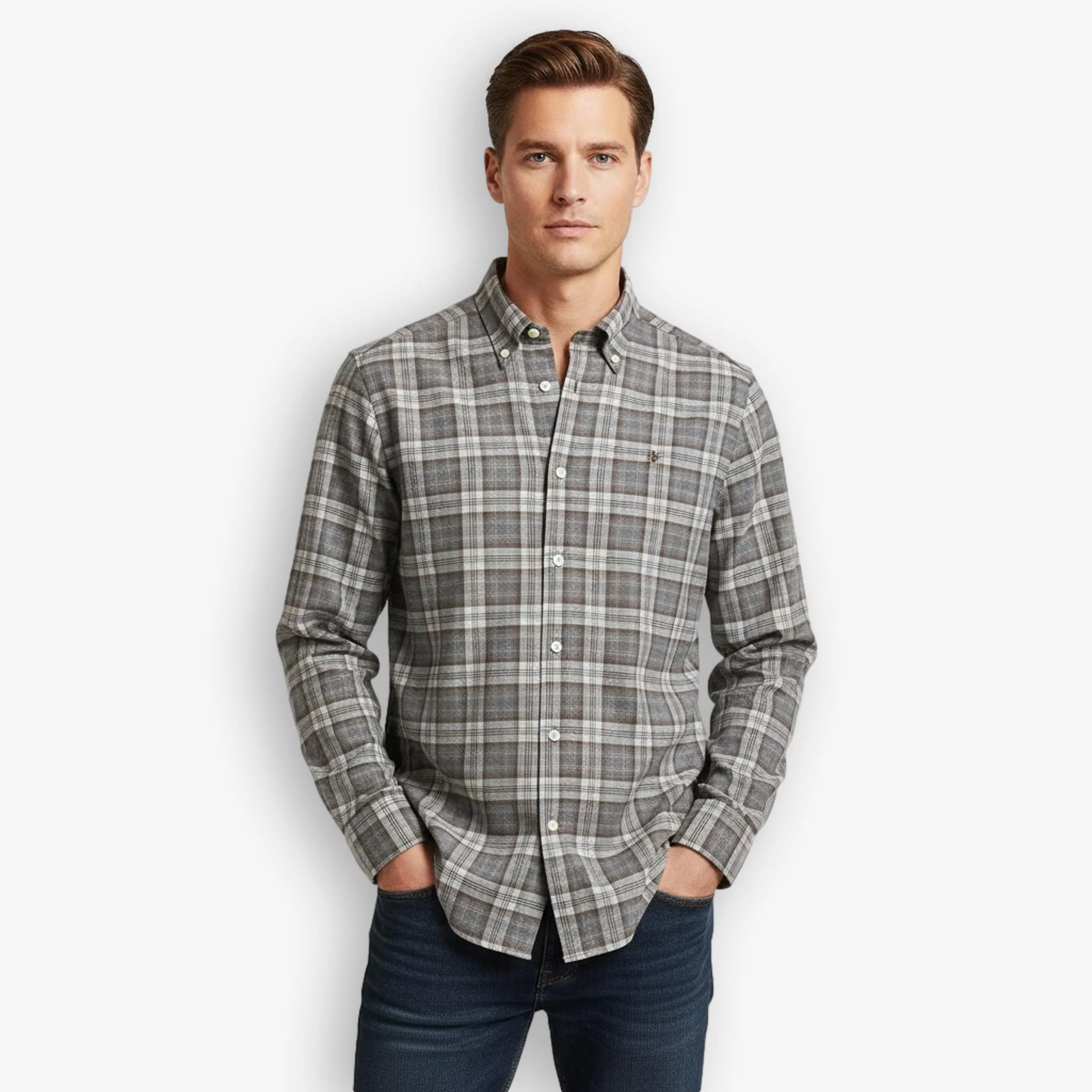 Watts Flannel Check Shirt Grey - Image 2