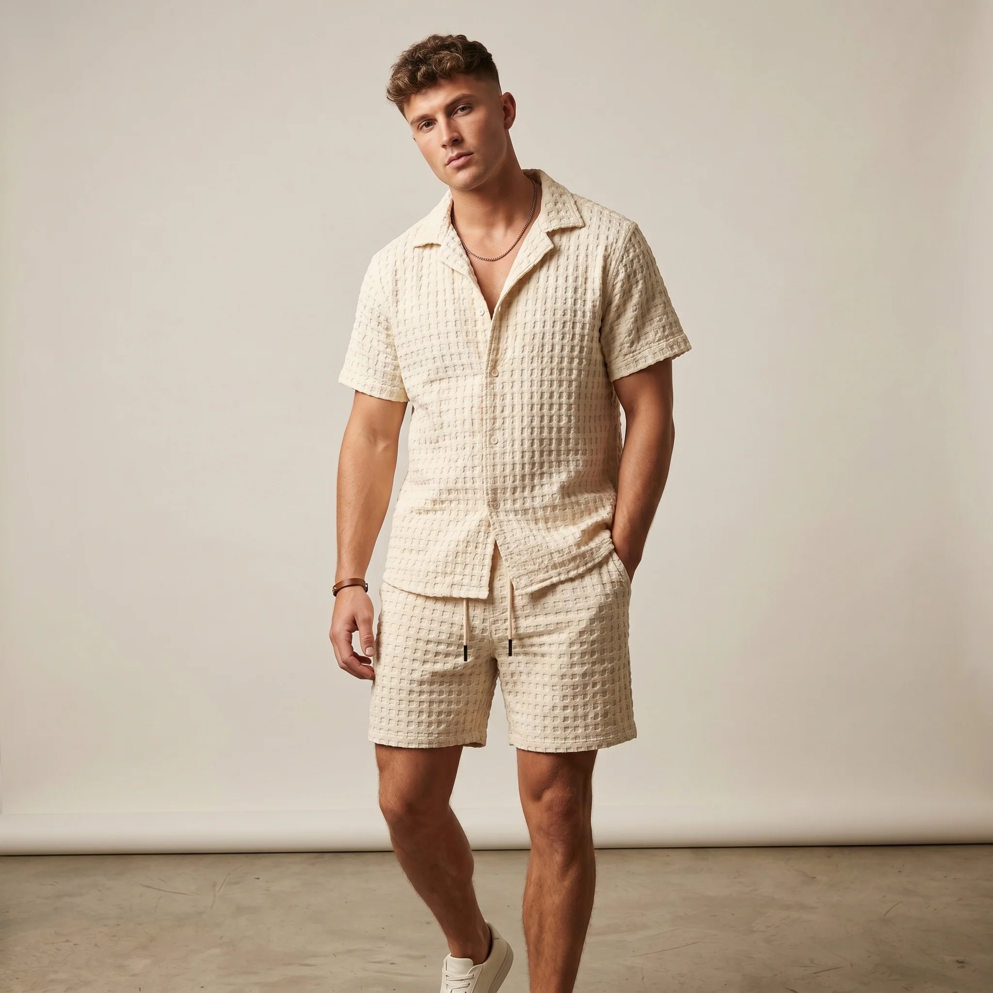 Porto Waffle Shorts Ecru - Image 4