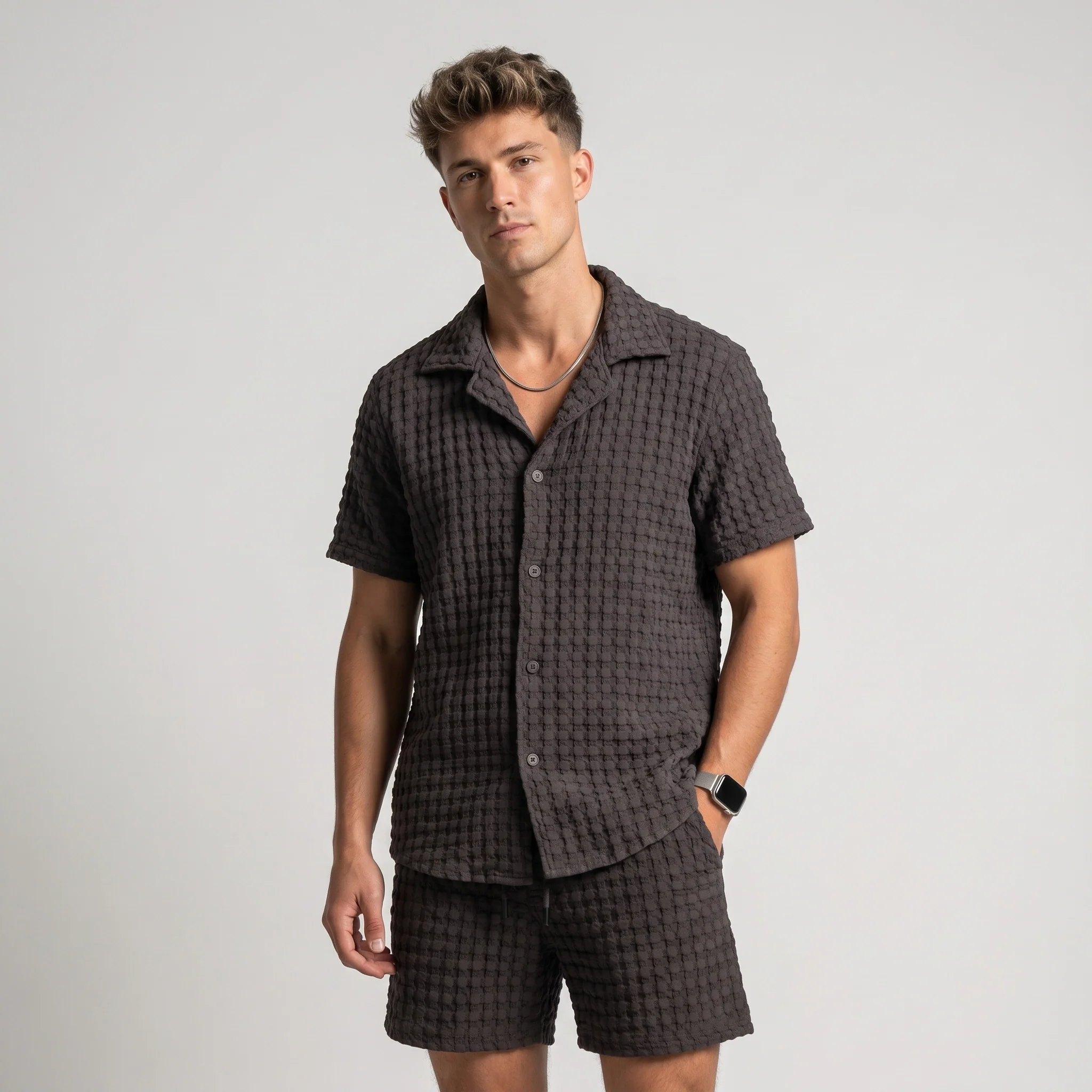 Cuba Waffle Shirt Nearly Black - Image 3