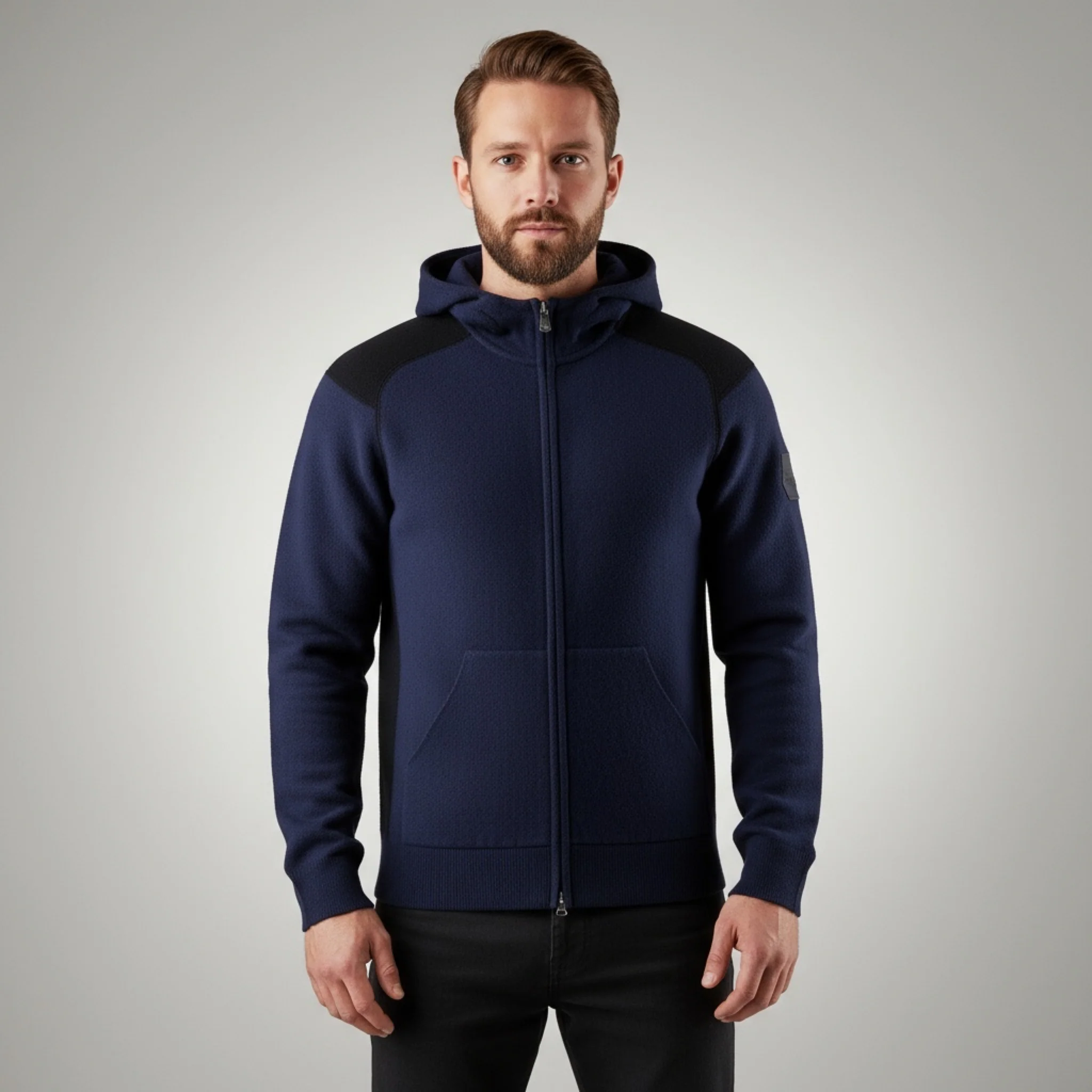 Spine Knitted Merino Zip Hood Dark Navy - Image 5