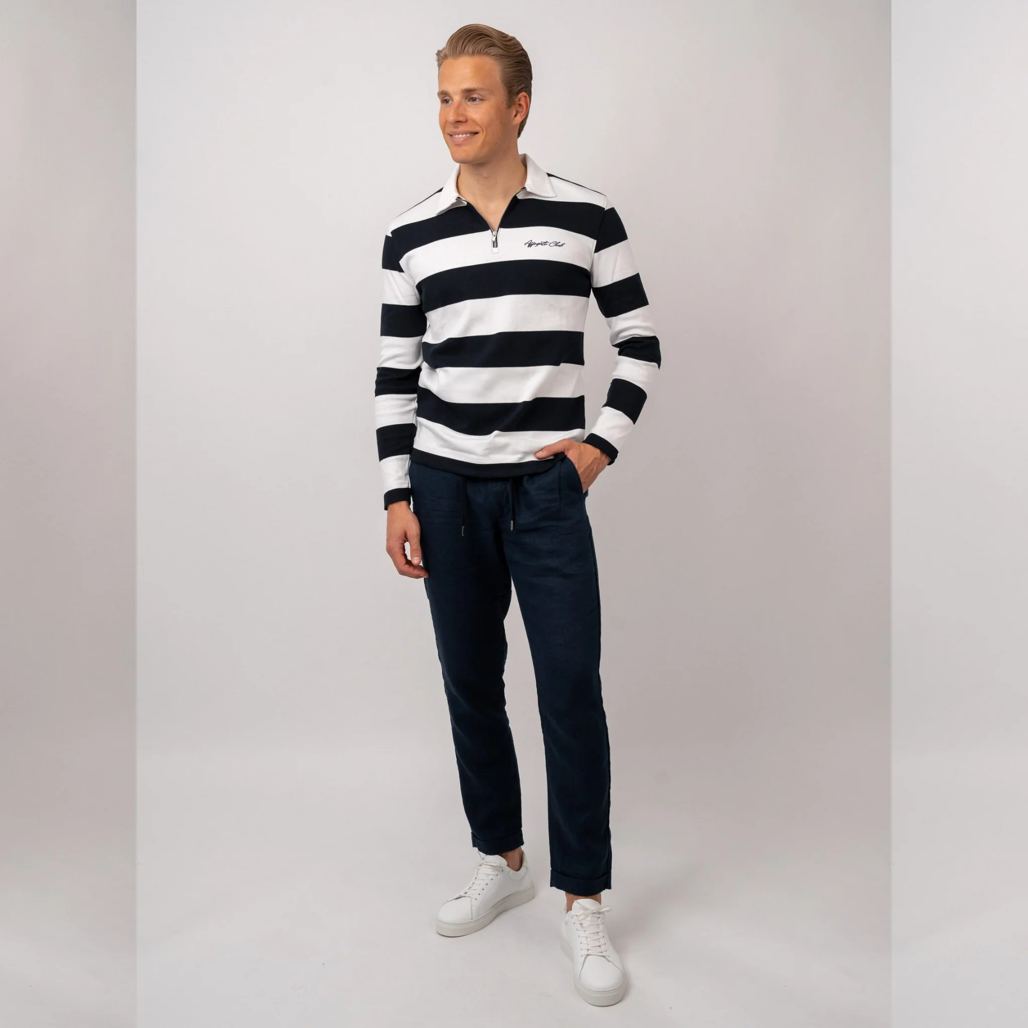 Striped Half Zip Navy - Image 4
