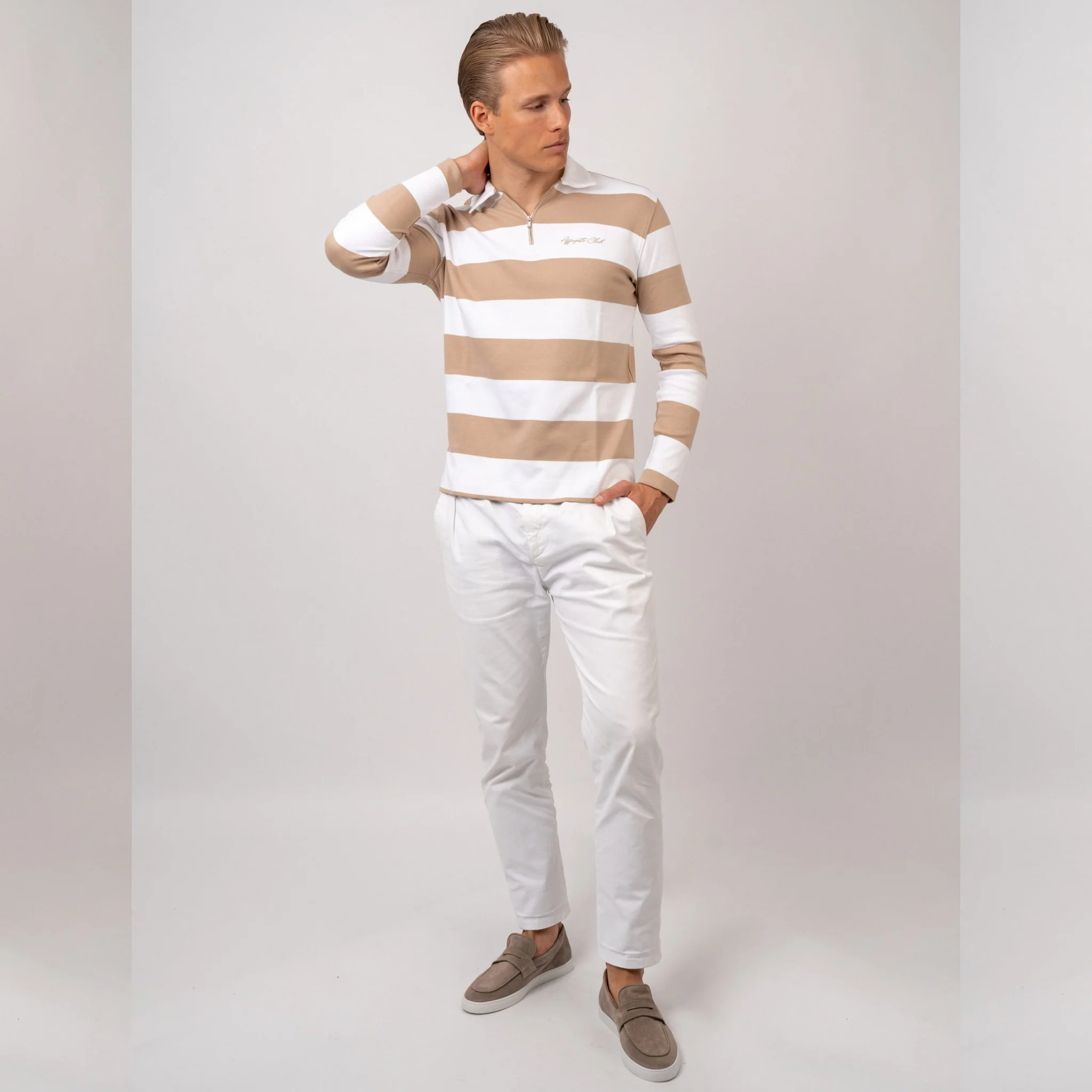 Striped Half Zip Sand - Image 4