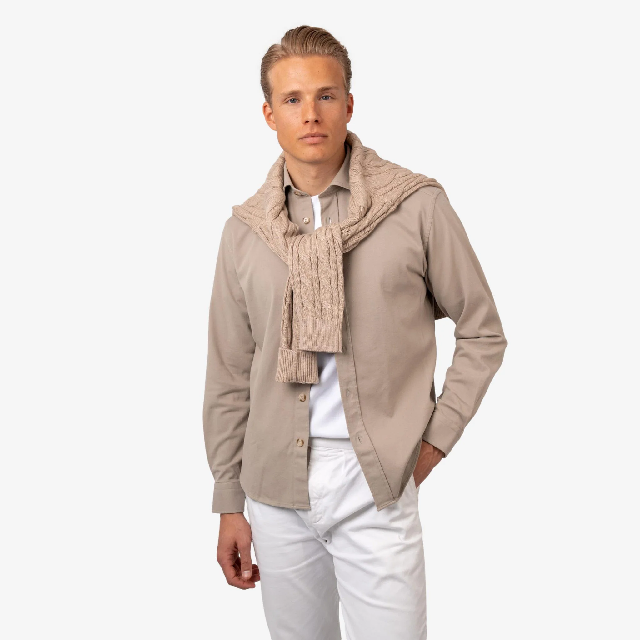 Twill Cotton Shirt Sand - Image 4