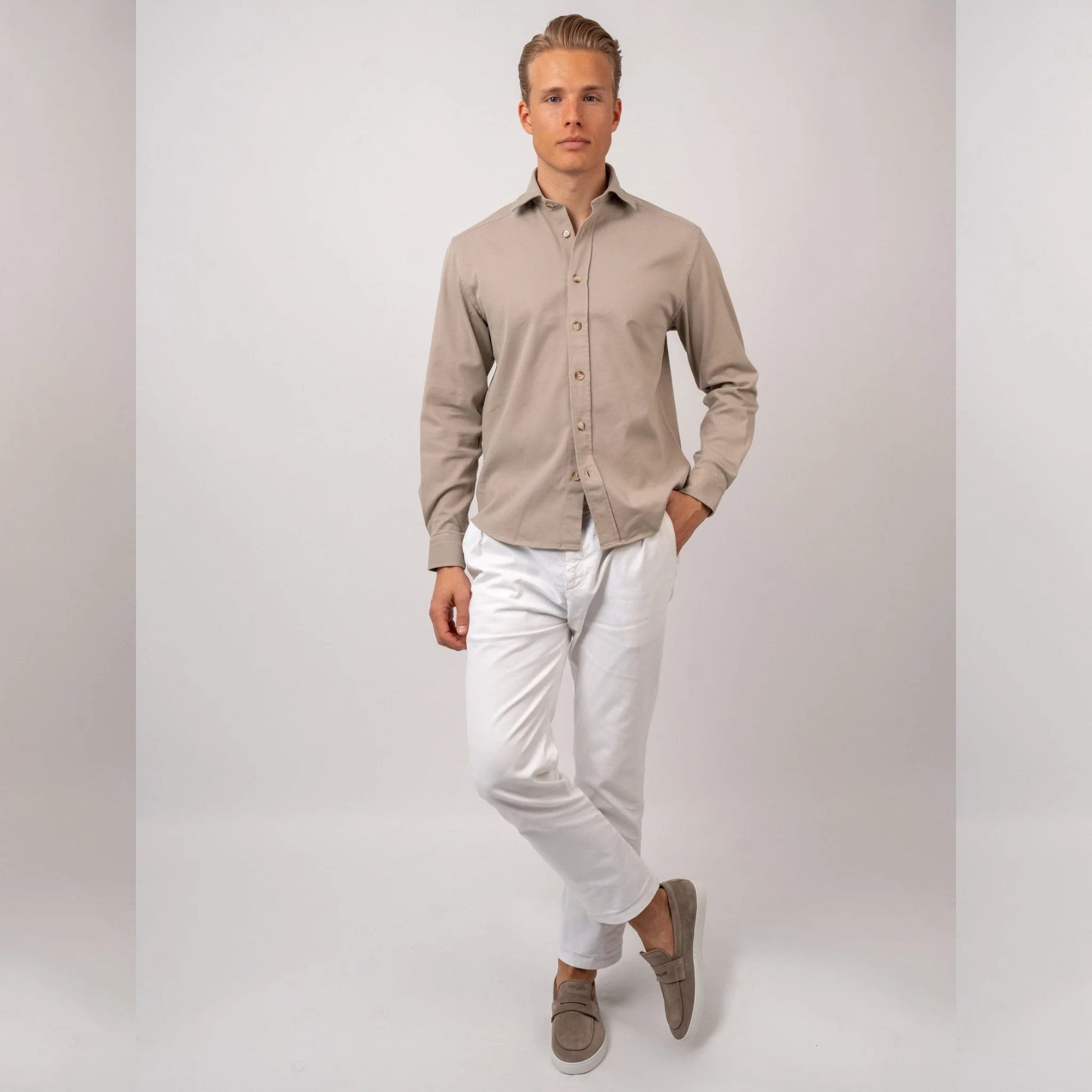 Twill Cotton Shirt Sand - Image 5