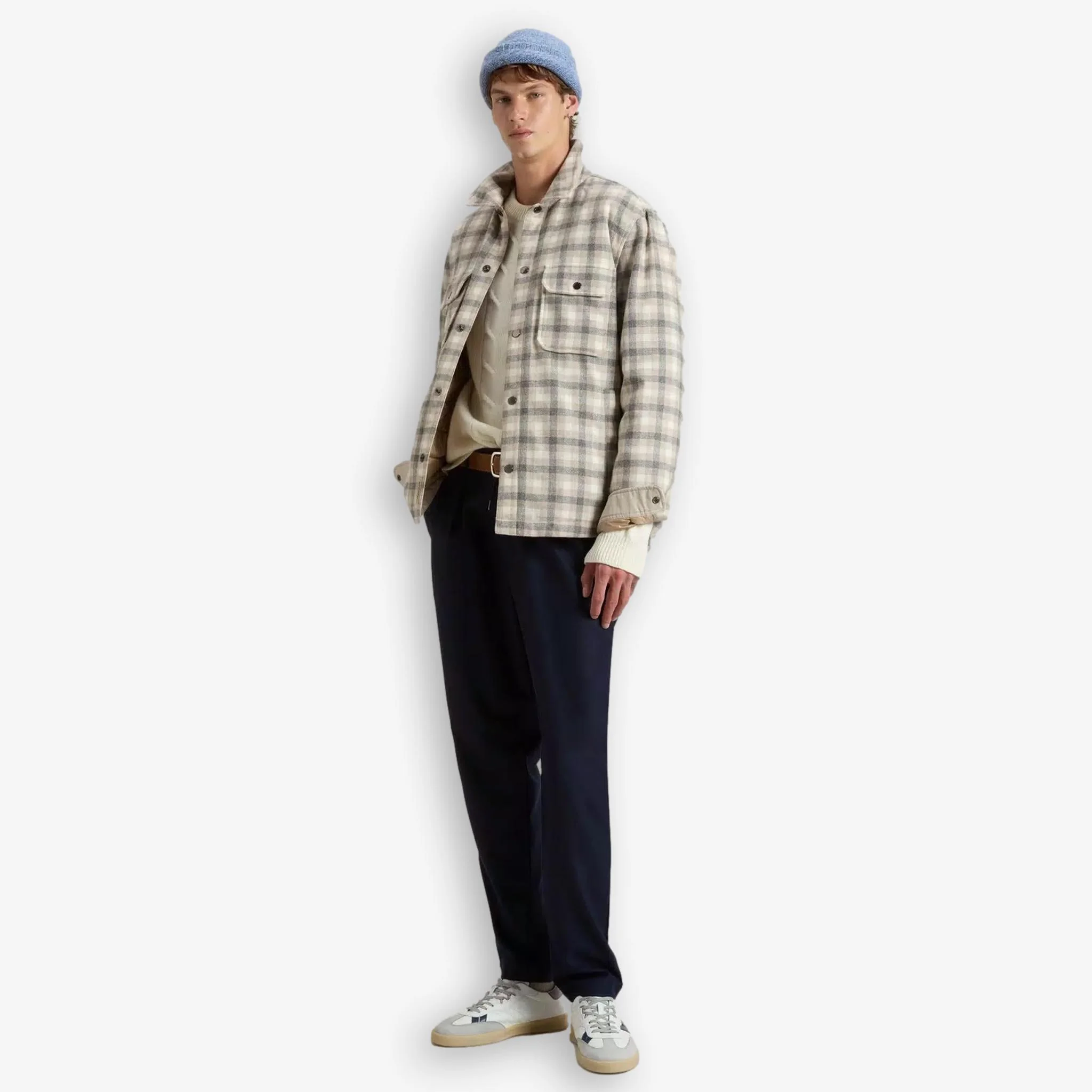 Alaskan Checked Wool Overshirt Beige - Image 4