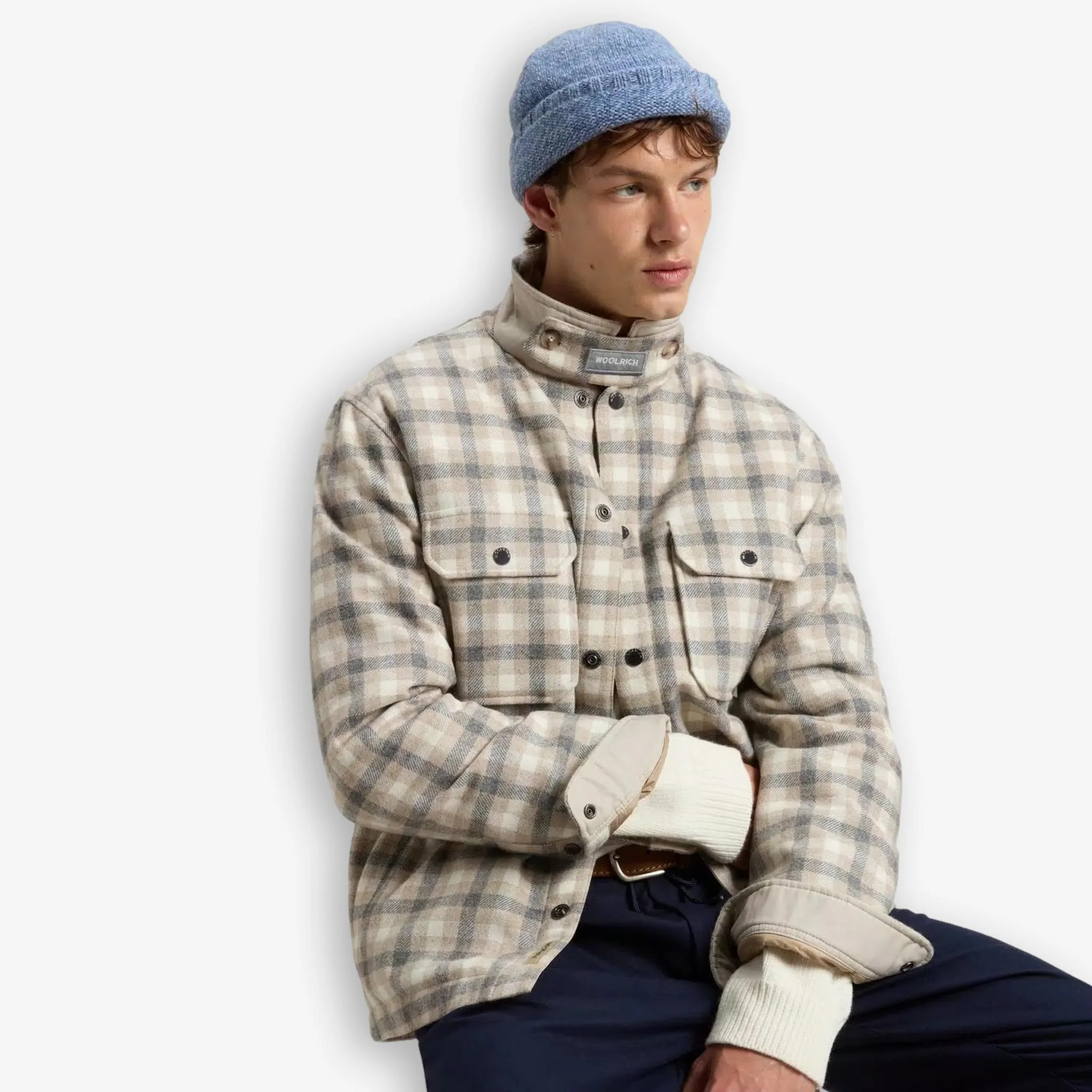 Alaskan Checked Wool Overshirt Beige - Image 5