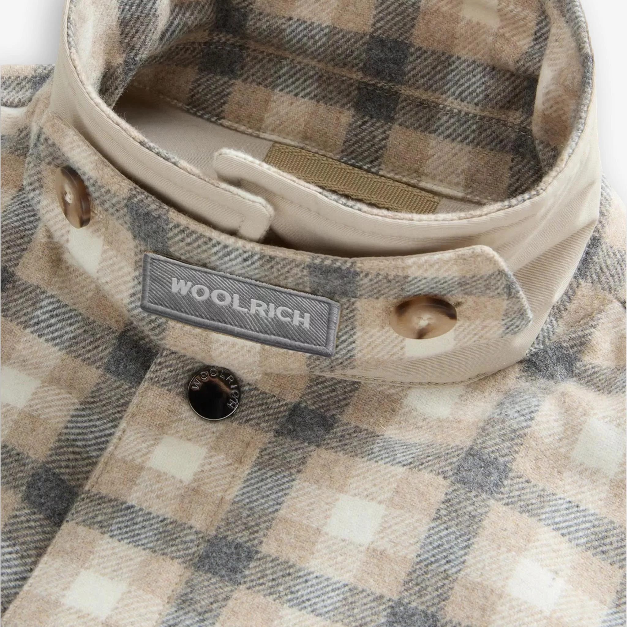 Alaskan Checked Wool Overshirt Beige - Image 6