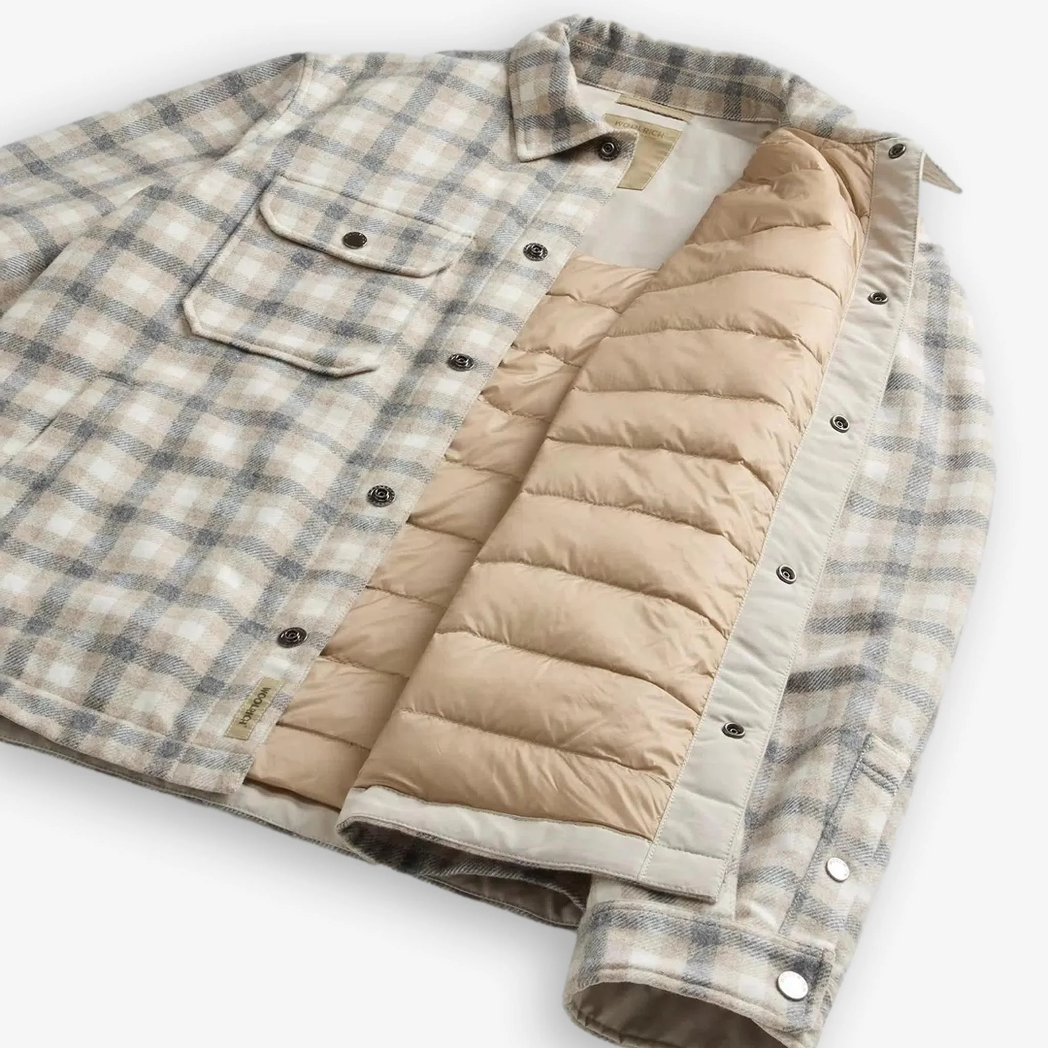 Alaskan Checked Wool Overshirt Beige - Image 8