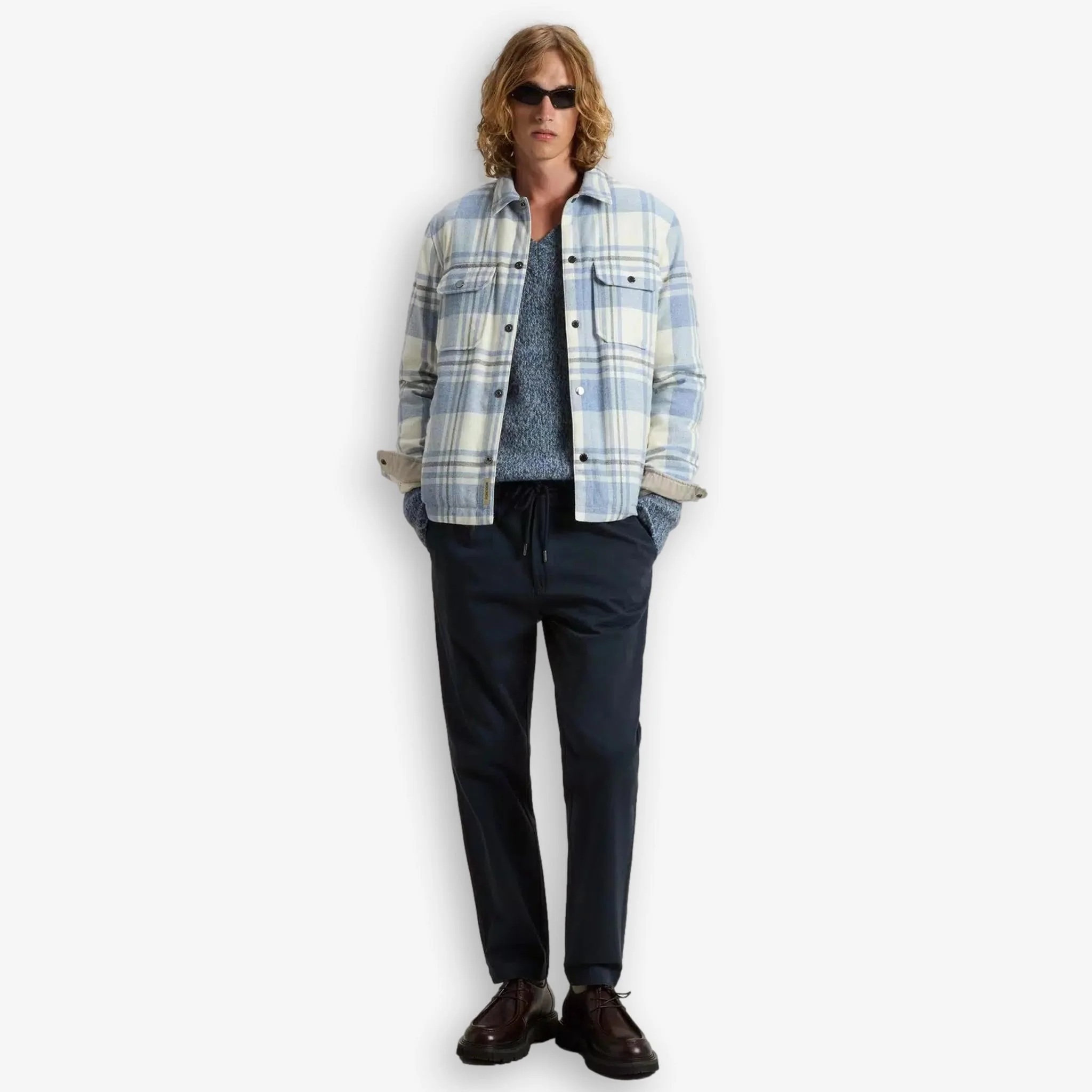 Alaskan Checked Wool Overshirt Blue - Image 4