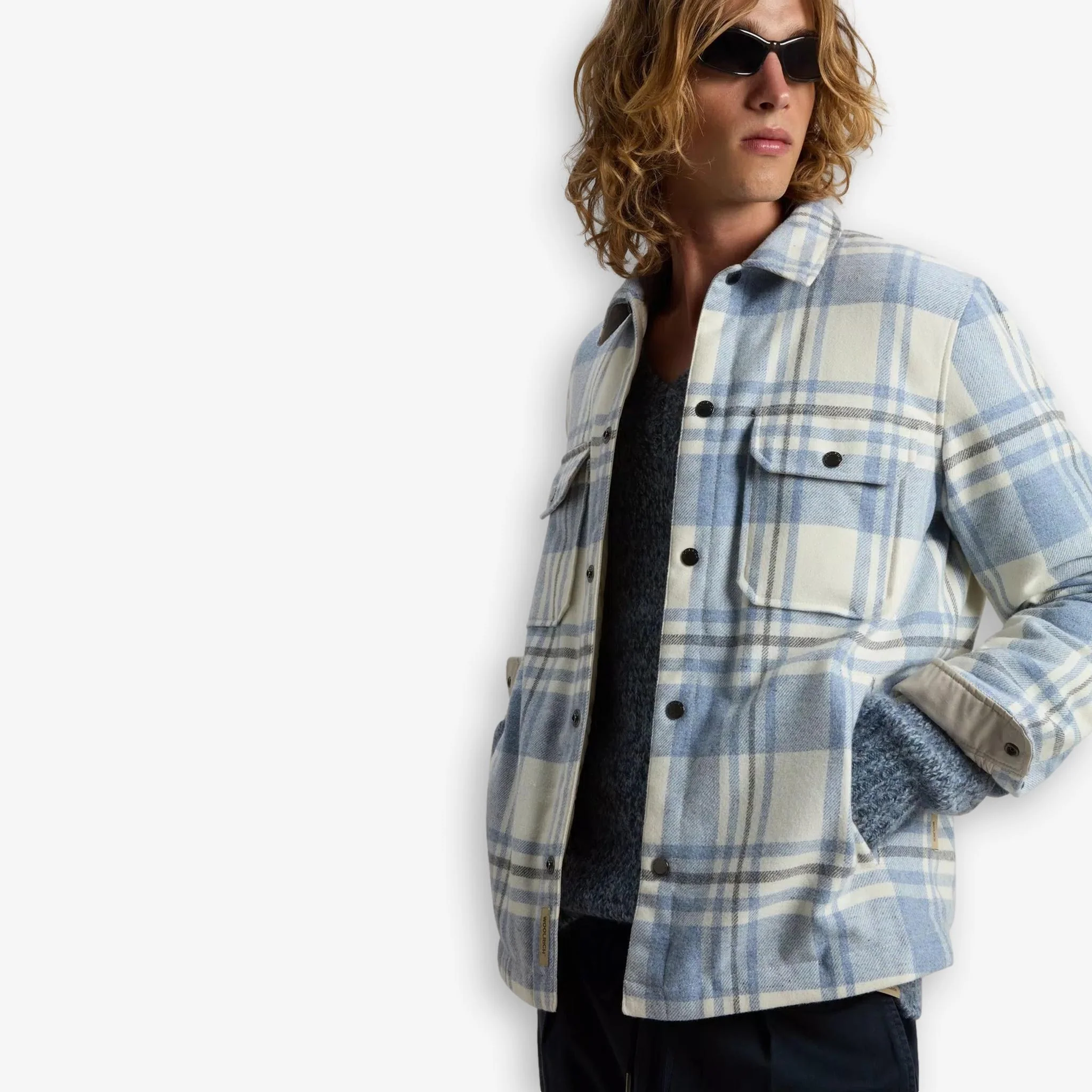 Alaskan Checked Wool Overshirt Blue - Image 5